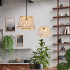 Lámpara colgante Hykeham, Ø 38 cm, natural, bambú
