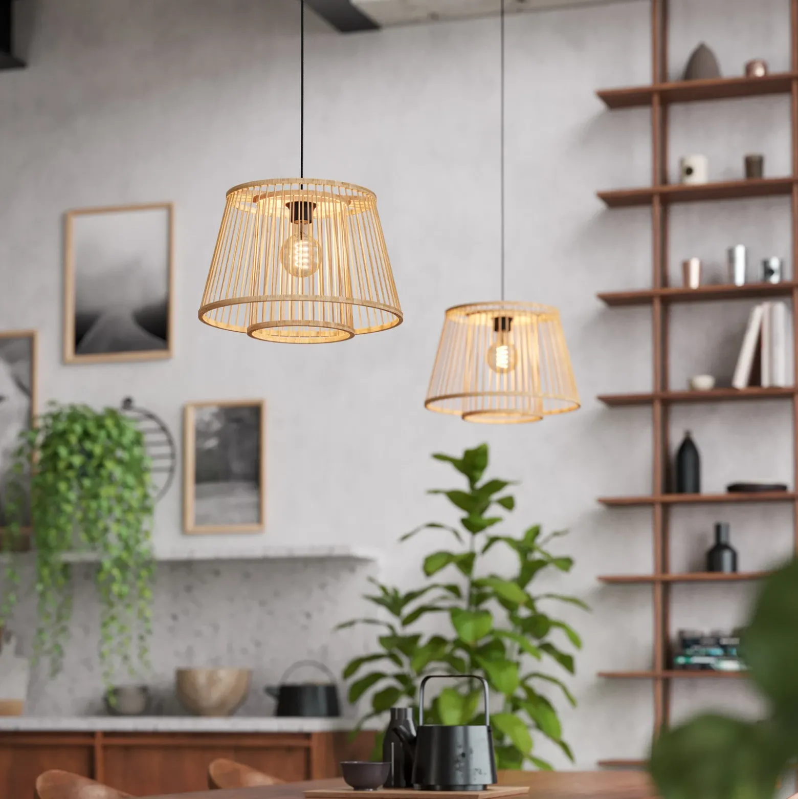 Lámpara colgante Hykeham, Ø 38 cm, natural, bambú