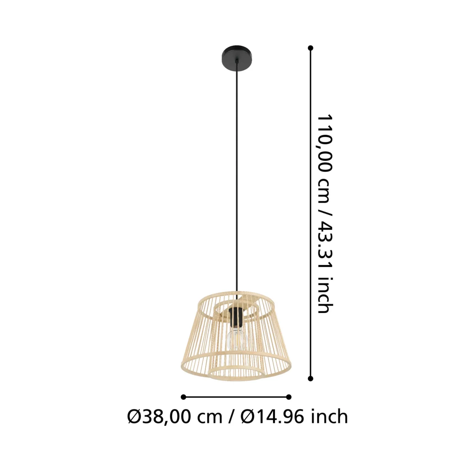 Lámpara colgante Hykeham, Ø 38 cm, natural, bambú