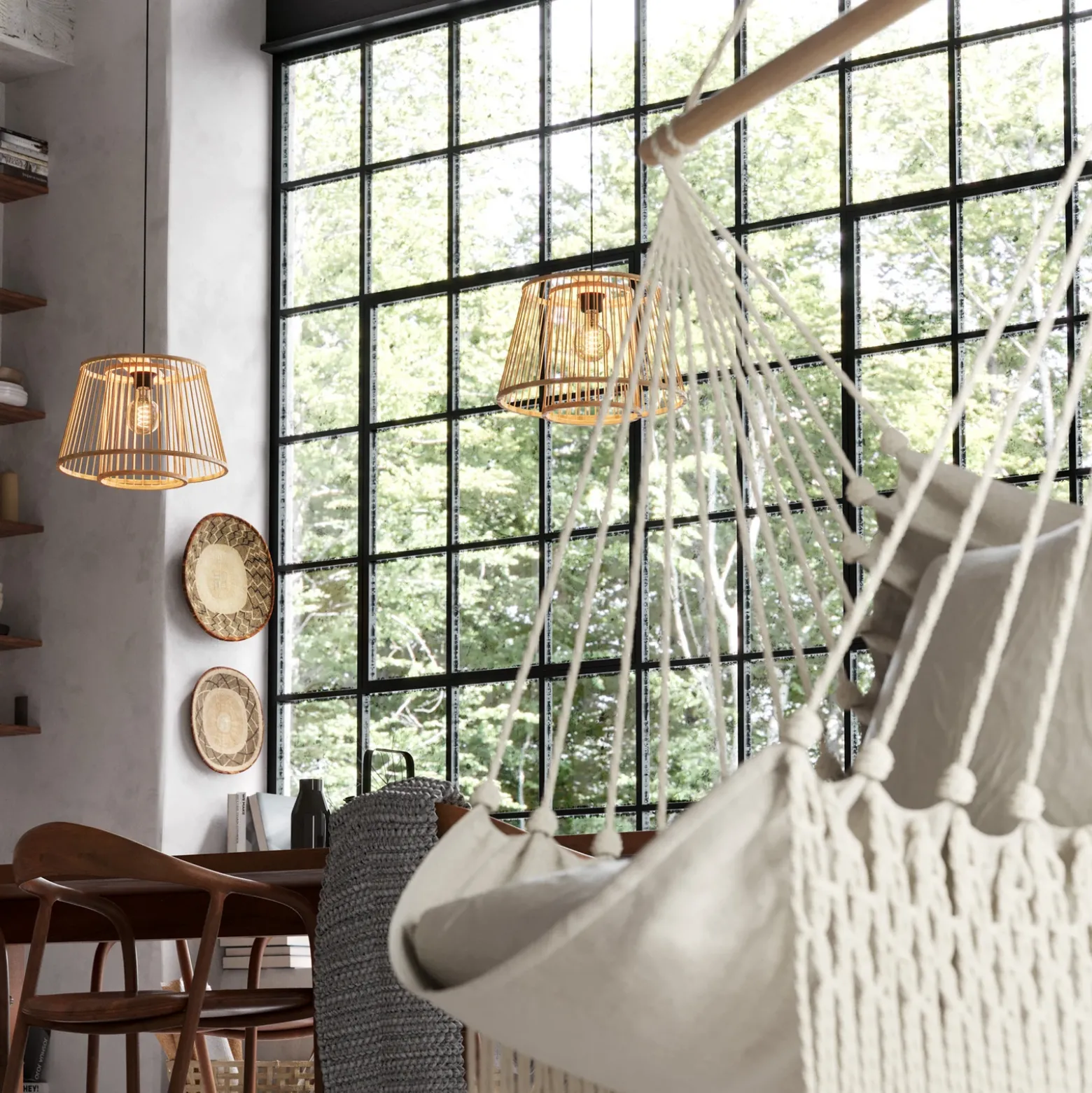 Lámpara colgante Hykeham, Ø 38 cm, natural, bambú