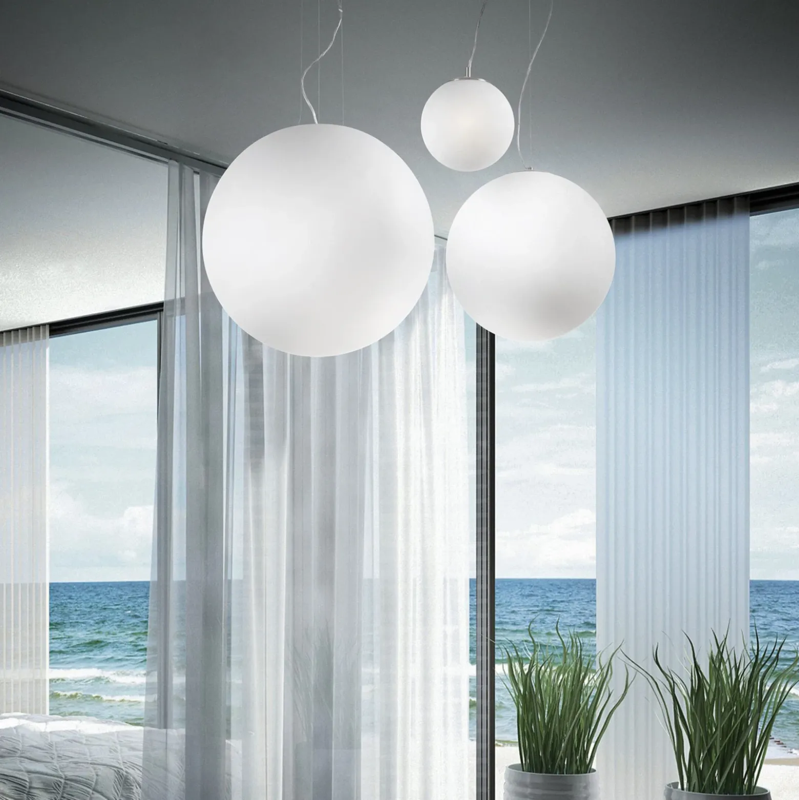 Lámpara colgante Ideal Lux Mapa, Ø 20 cm, cristal opalino, esfera