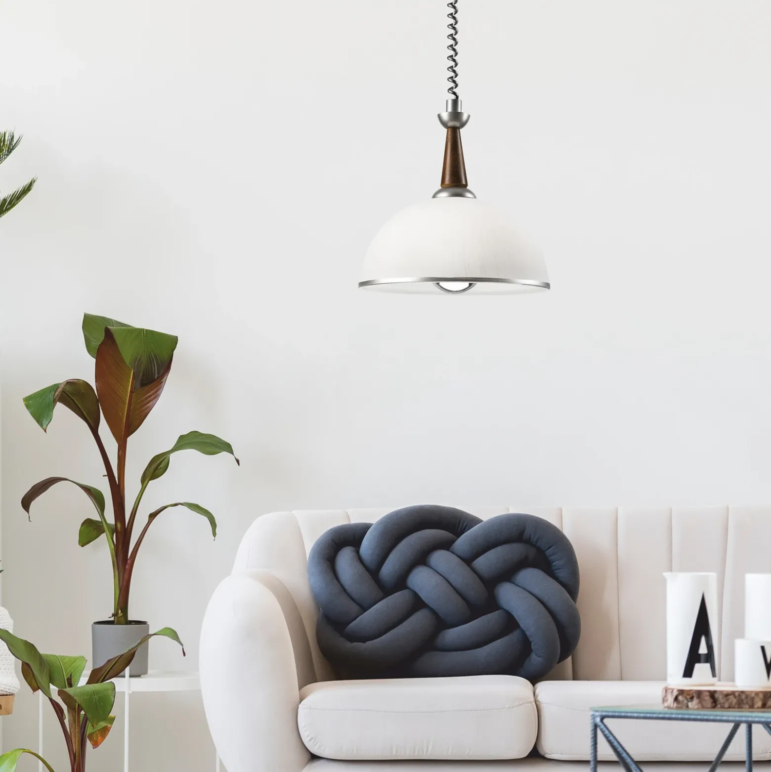 Lámpara colgante Ilsa, blanco/plateado, Ø 30 cm, regulable en altura
