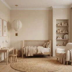 Lámpara colgante infantil Aeris de Lindby, beige, Ø 35 cm, tejido, E27