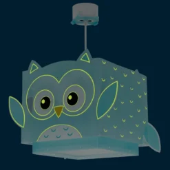 Lámpara colgante infantil Dalber LITTLE OWL, azul, con motivo de búho