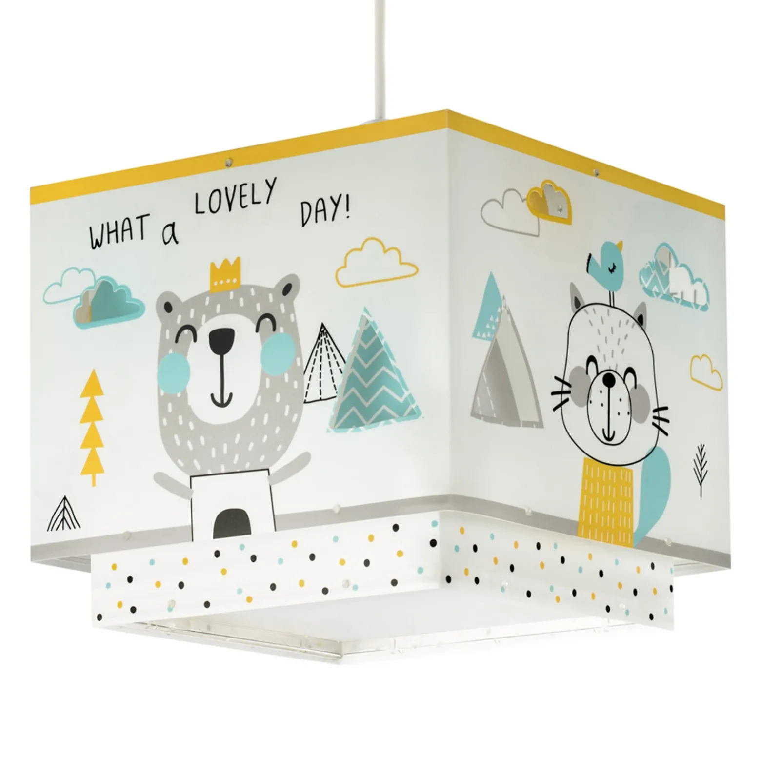 Lámpara colgante infantil Dalber HELLO LITTLE, blanco/amarillo