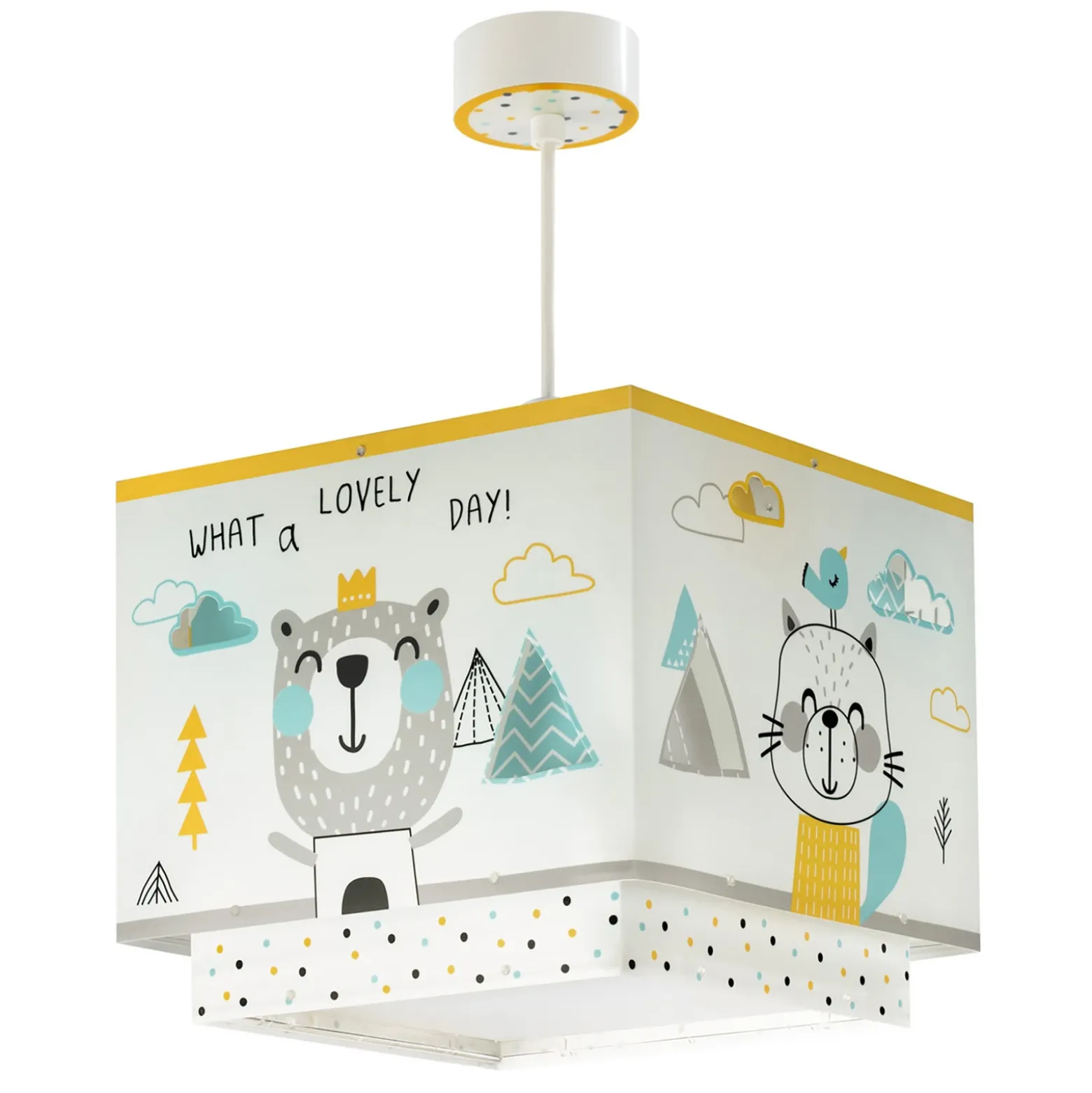 Lámpara colgante infantil Dalber HELLO LITTLE, blanco/amarillo