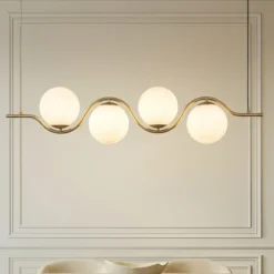 Lámpara colgante Isandro de Lucande, 98 cm, dorado/blanco, 4 luces