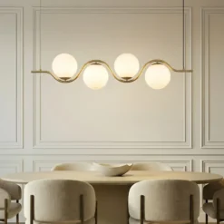 Lámpara colgante Isandro de Lucande, 98 cm, dorado/blanco, 4 luces