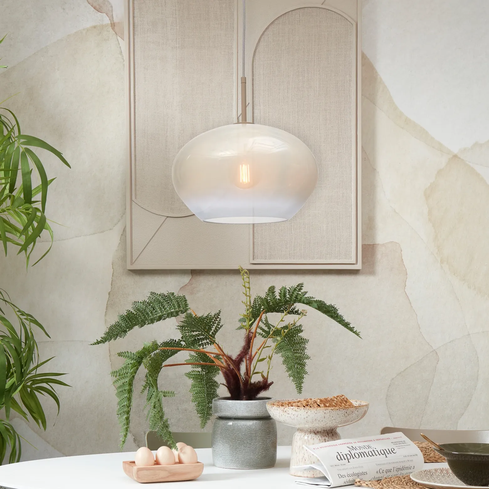 Lámpara colgante IT'S ABOUT ROMI «Bologna», blanco leche, de 1 luz