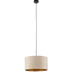 Lámpara colgante Jari con pantalla de tela, 1 luz, blanco-dorado