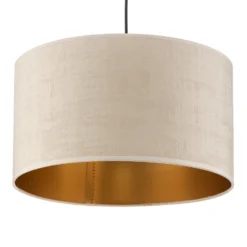 Lámpara colgante Jari con pantalla de tela, 1 luz, blanco-dorado