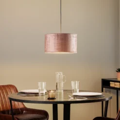 Lámpara colgante Jari con pantalla de tela 1 luz, oro rosa
