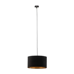 Lámpara colgante Jari con pantalla de tela, 1 luz, negro y dorado