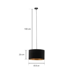 Lámpara colgante Jari con pantalla de tela, 1 luz, negro y dorado