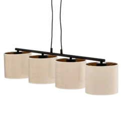 Lámpara colgante Jari pantalla de tela 4 luces larga, blanco-dorado