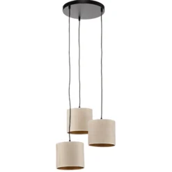 Lámpara colgante Jari pantalla de tela 3 luces redonda blanco-dorado