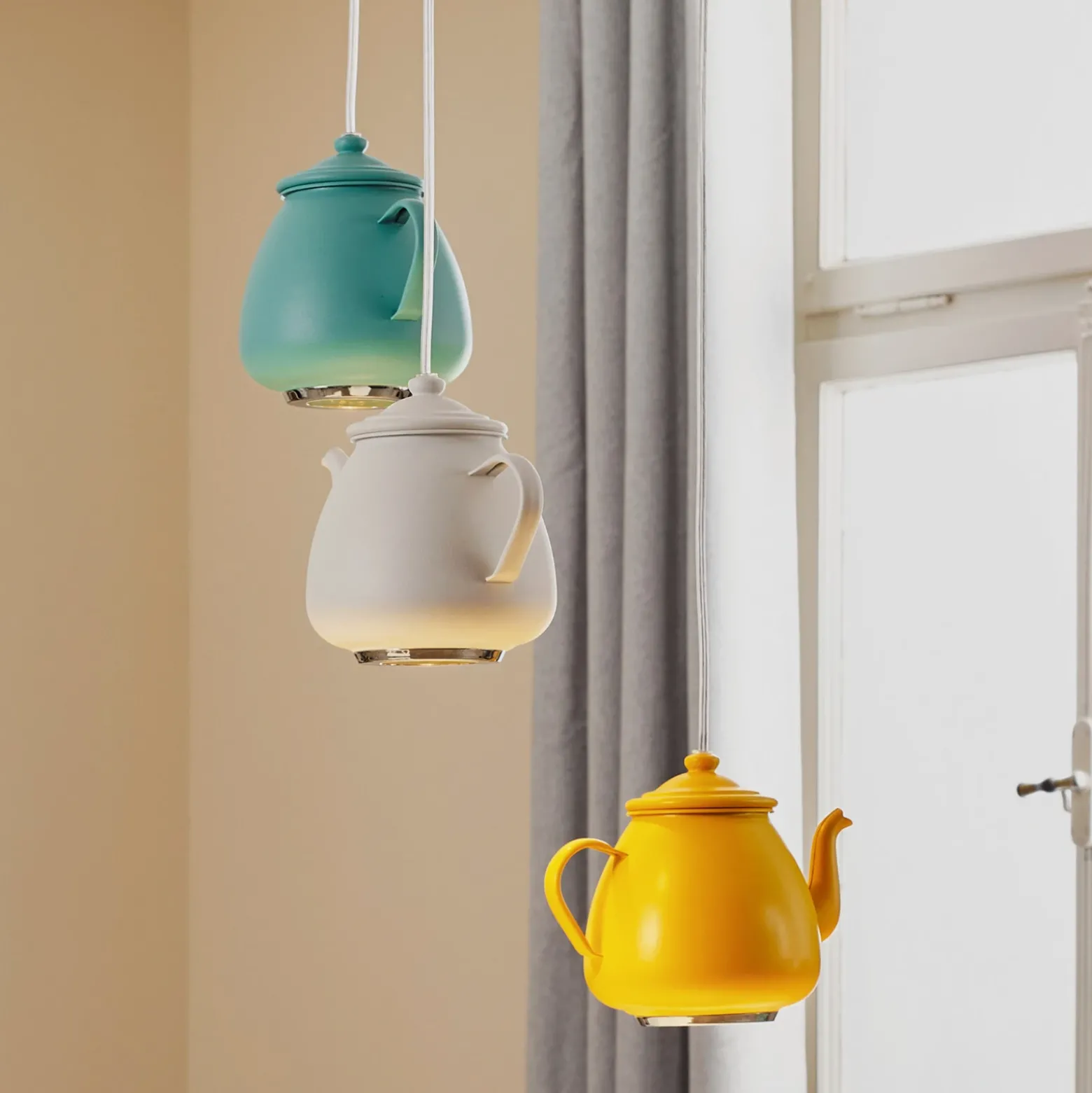 Lámpara colgante Jasse cafetera 3 luces multicolor