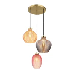 Lámpara colgante Jessica, Ø 45 cm, multicolor, 3 luces, cristal