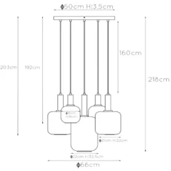 Lámpara colgante Joanet con vidrio humo, 5 luces