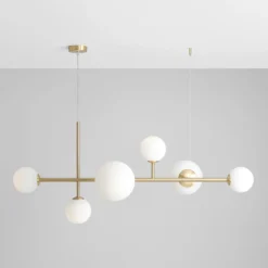 Lámpara colgante Joel, latón/blanco, 6 luces