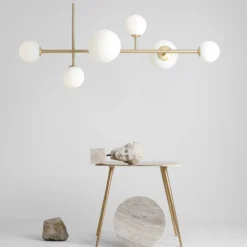 Lámpara colgante Joel, latón/blanco, 6 luces