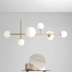 Lámpara colgante Joel, latón/blanco, 6 luces