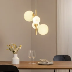 Lámpara colgante Joel, latón/blanco, de 4 luces