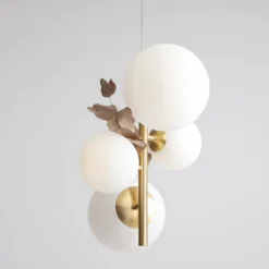 Lámpara colgante Joel, latón/blanco, de 4 luces