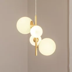 Lámpara colgante Joel, latón/blanco, de 4 luces