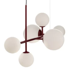 Lámpara colgante Joel, rojo vino/blanco, de 6 luces