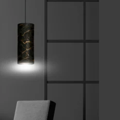 Lámpara colgante Joni, textil, 1 luz negro marmolado
