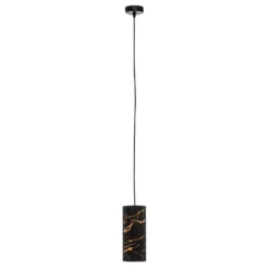 Lámpara colgante Joni, textil, 1 luz negro marmolado