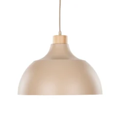 Lámpara colgante Kaitt de Envostar, color arena, Ø 34 cm, detalle de madera