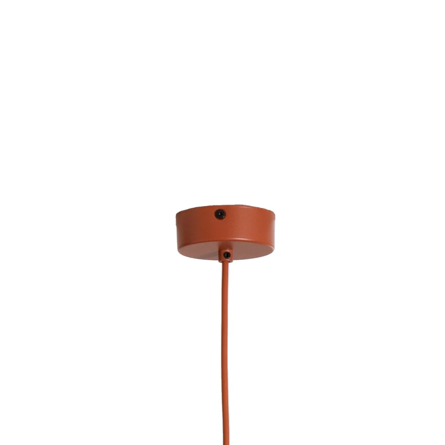 Lámpara colgante Kaitt, rojo teja, Ø 34 cm, detalle de madera