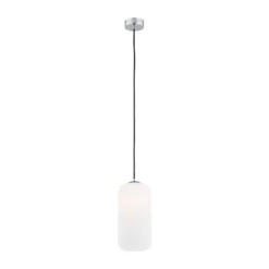 Lámpara colgante Kaja con pantalla de cristal larga, opalina
