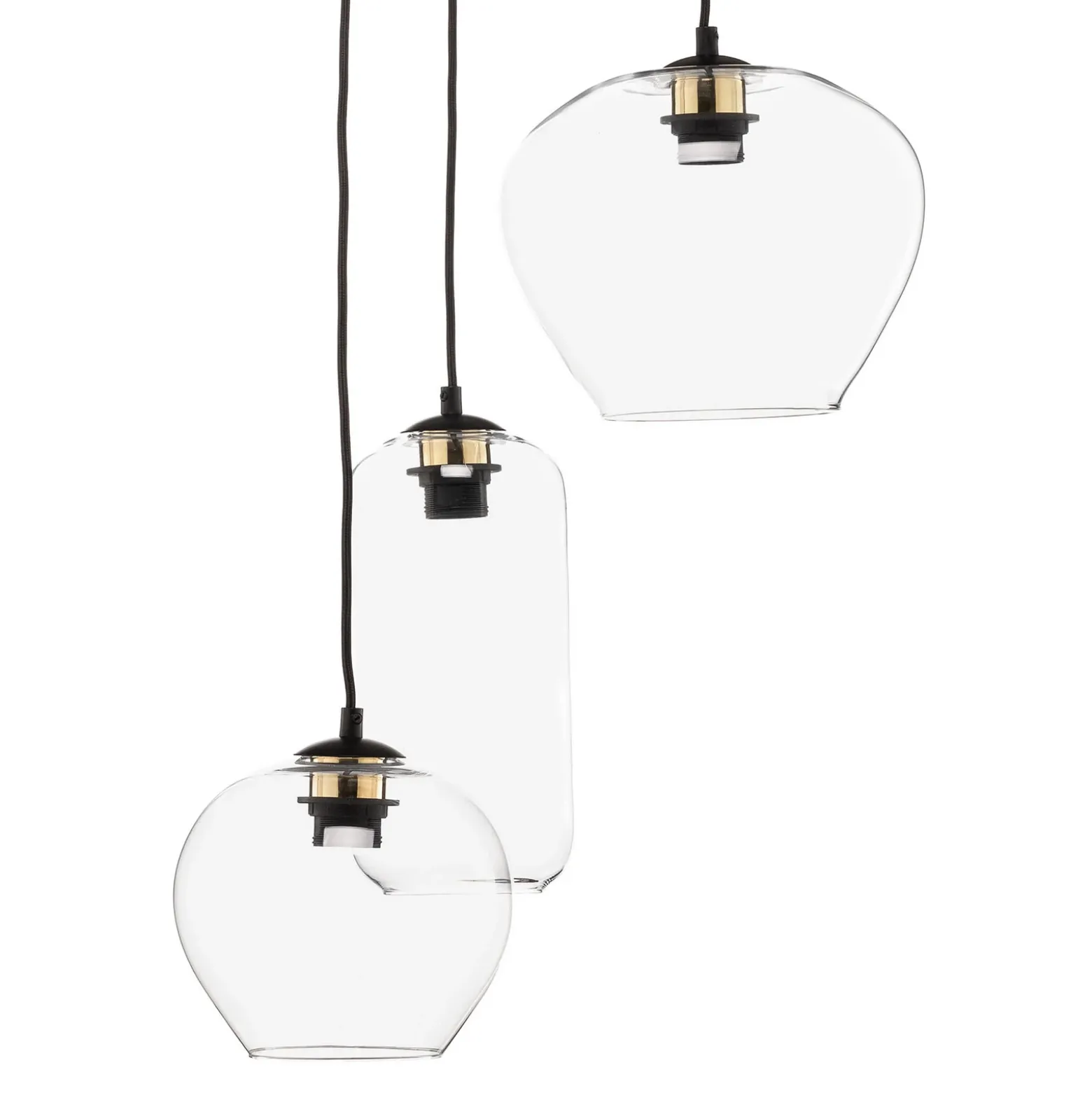 Lámpara colgante Kaja de 3 luces, pantallas de cristal transparente