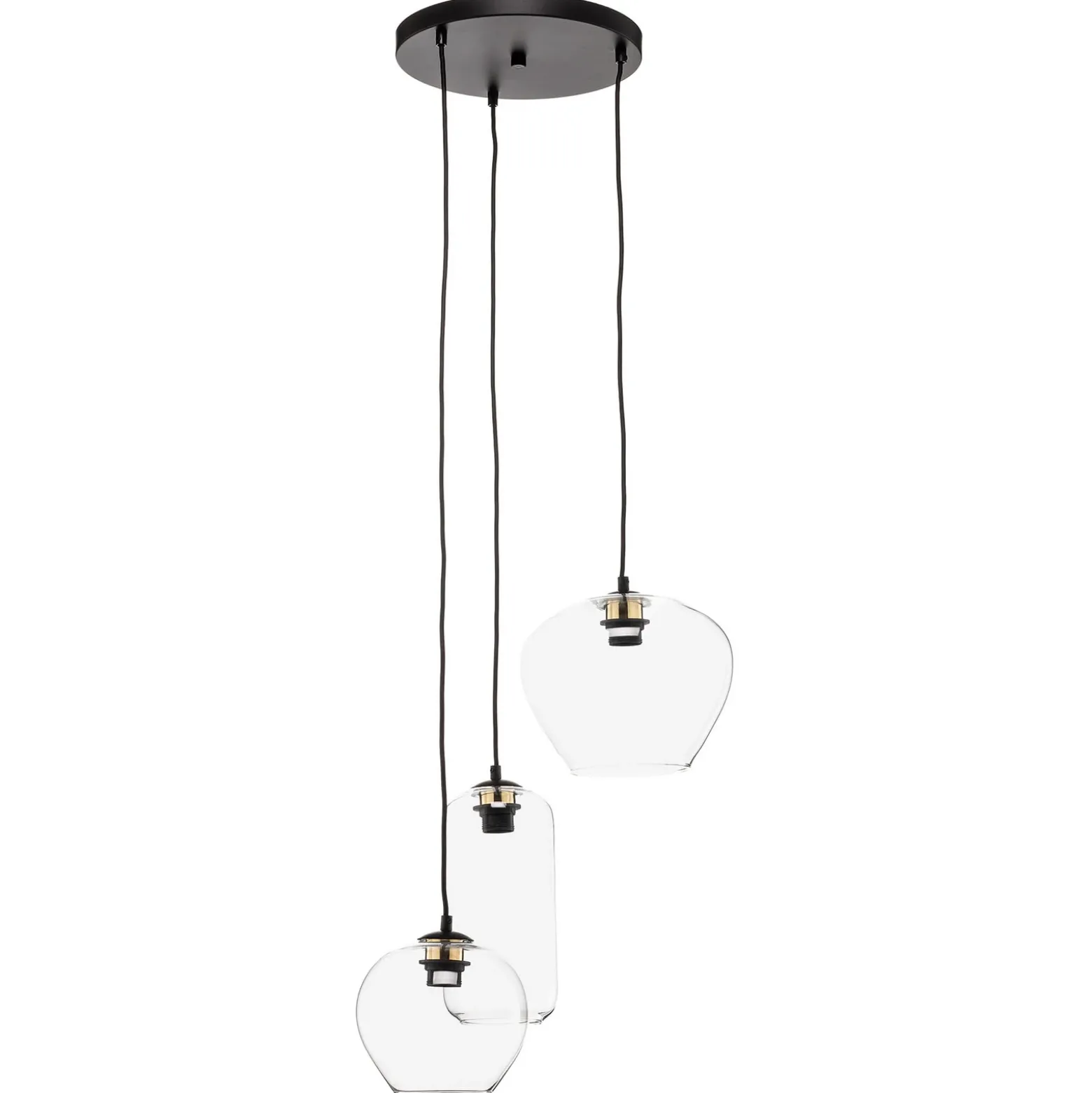 Lámpara colgante Kaja de 3 luces, pantallas de cristal transparente