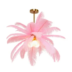 Lámpara colgante KARE Feather Palm, rosa, plumas, Ø 87 cm, G9