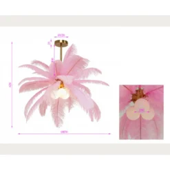 Lámpara colgante KARE Feather Palm, rosa, plumas, Ø 87 cm, G9