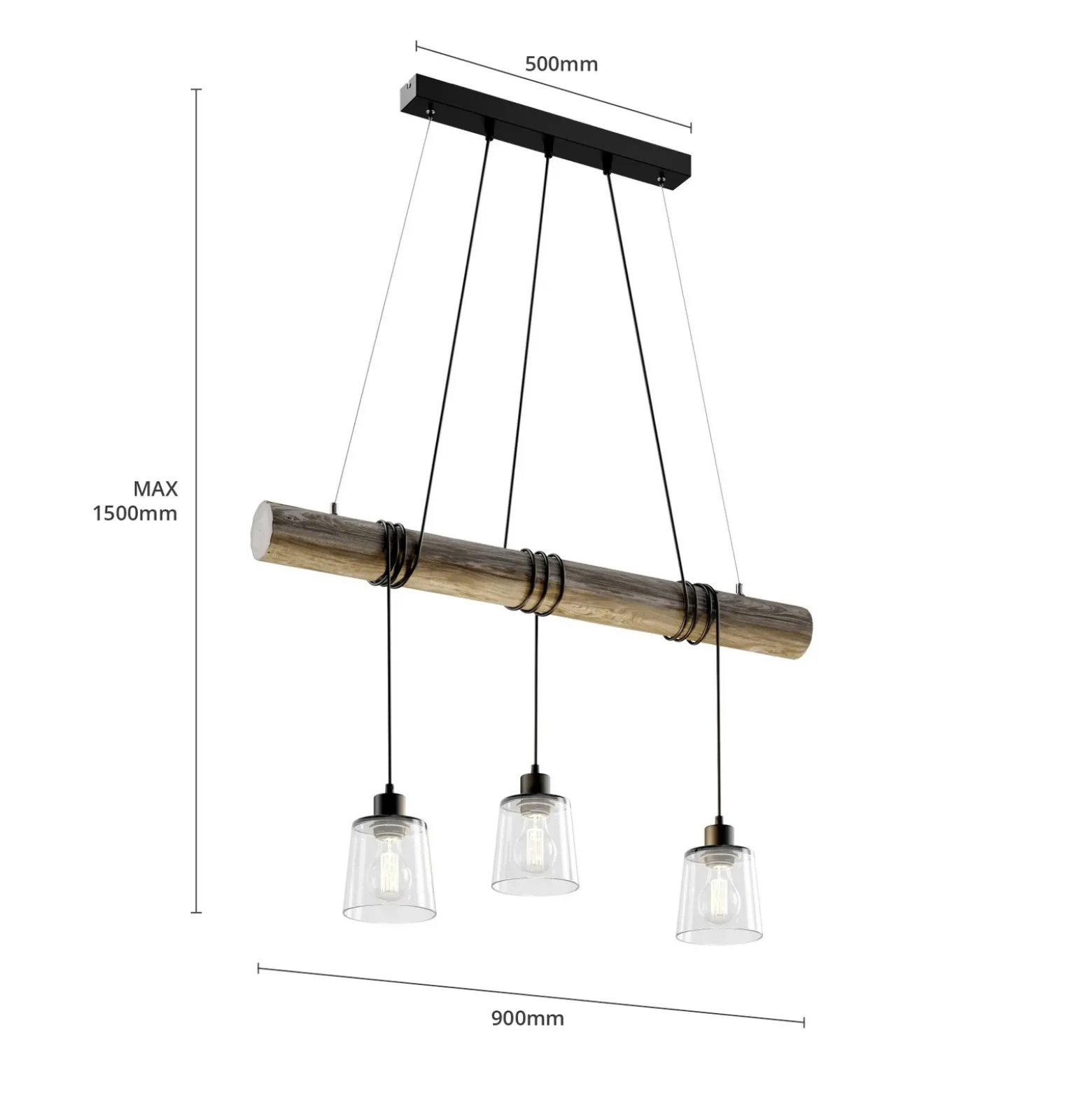 Lámpara colgante Karrl, 3 luces, gris humo/gris
