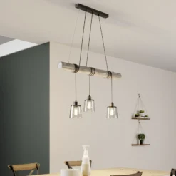 Lámpara colgante Karrl, 3 luces, gris humo/gris