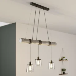 Lámpara colgante Karrl, 3 luces, gris humo/gris