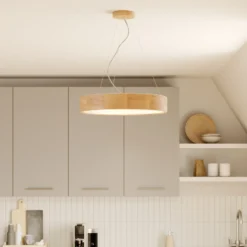 Lámpara colgante Kerio, Ø 47 cm, madera de roble