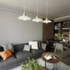 Lámpara colgante Kobe, 3 luces, acero, madera, blanco