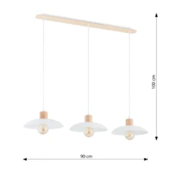Lámpara colgante Kobe, 3 luces, acero, madera, blanco