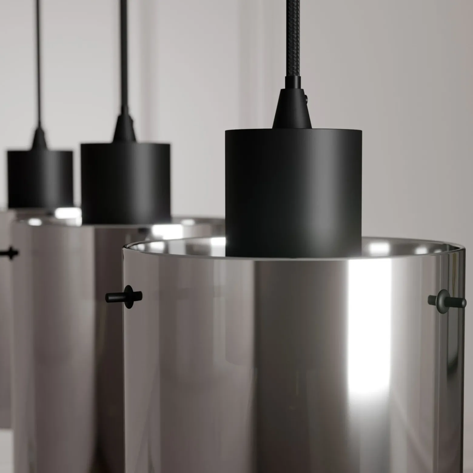 Lámpara colgante Kourtney de Lindby, 3 luces, negro/gris, cristal, E27