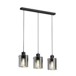 Lámpara colgante Kourtney de Lindby, 3 luces, negro/gris, cristal, E27