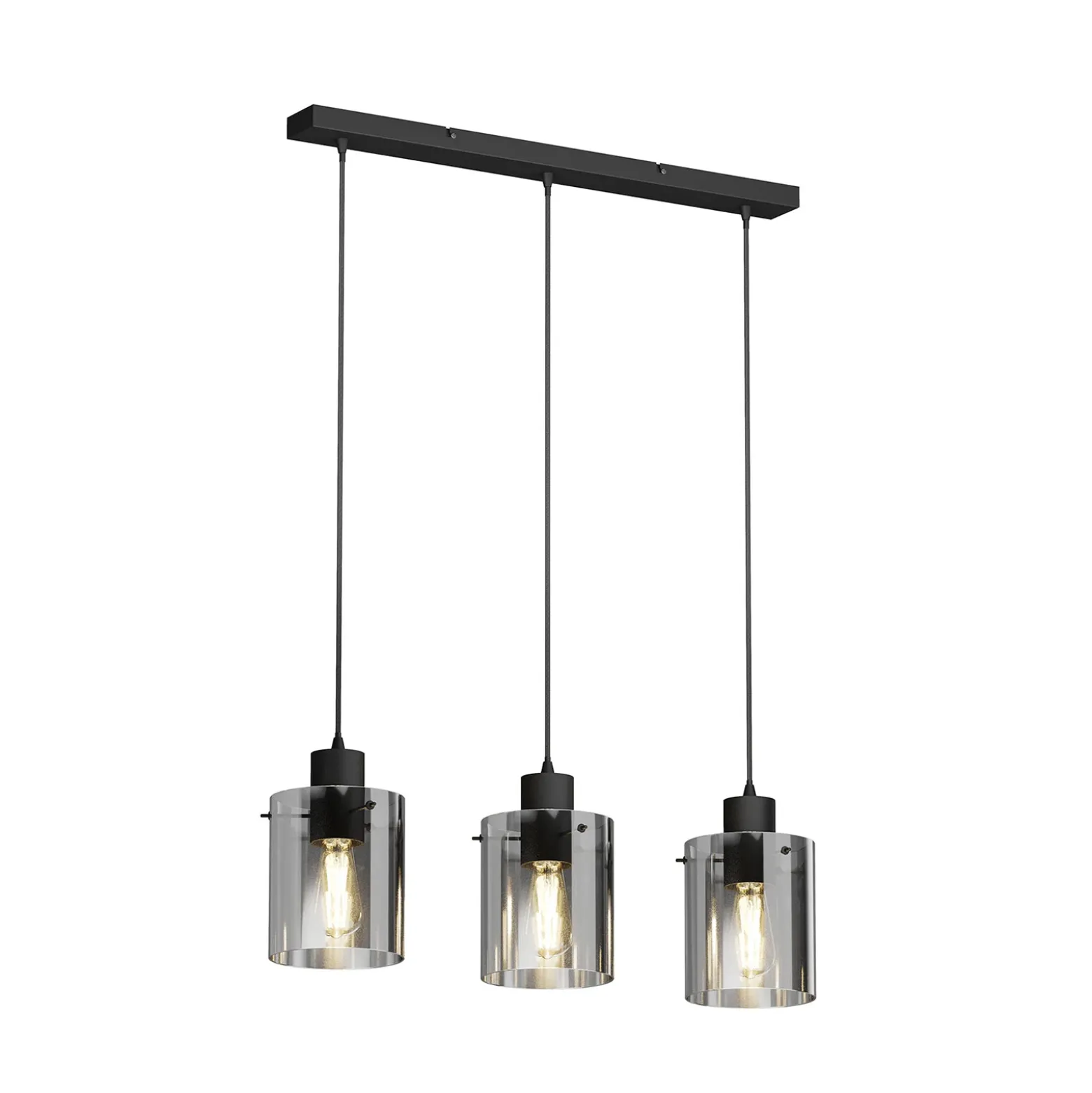 Lámpara colgante Kourtney de Lindby, 3 luces, negro/gris, cristal, E27