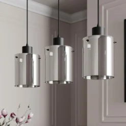 Lámpara colgante Kourtney de Lindby, 3 luces, negro/gris, cristal, E27