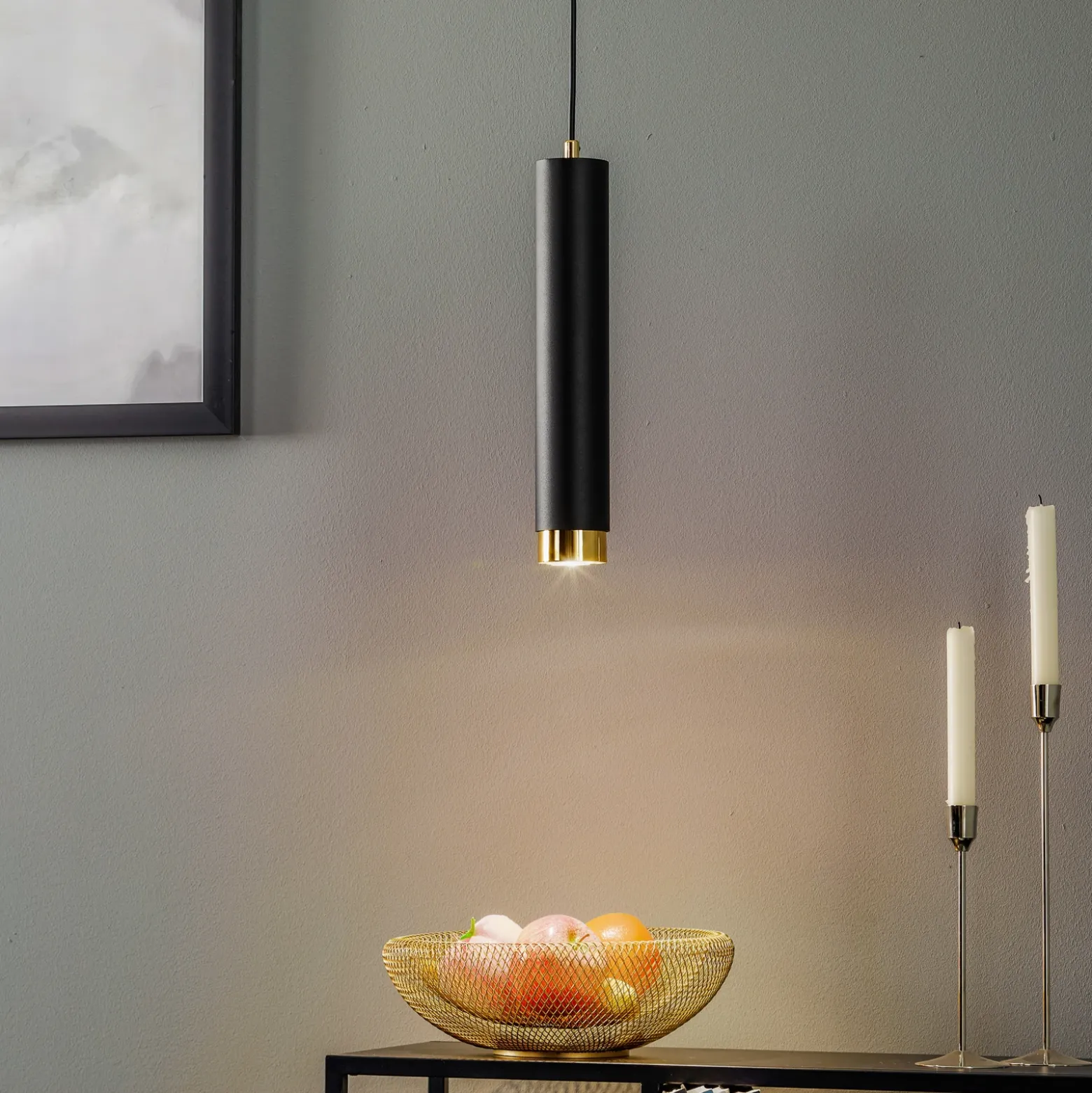 Lámpara colgante Kumo larga negra/dorada 1 luz